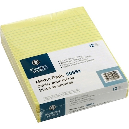 Business Source Pad, Memo, 8.5X11, Widerld, Ca 12PK BSN50551
